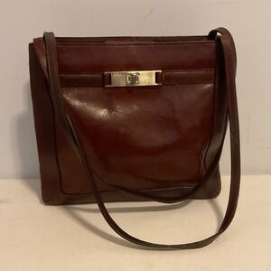 Fossil Vintage Mahogany Brown Leather Shoulder Bag Turn Lock 70s Style